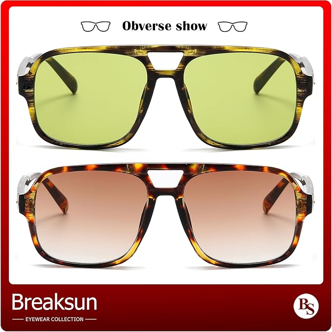 Retro Aviator Sunglasses for Women Men Trendy Classic 70s Square Green Aviator Sun Glasses Vintage Shades