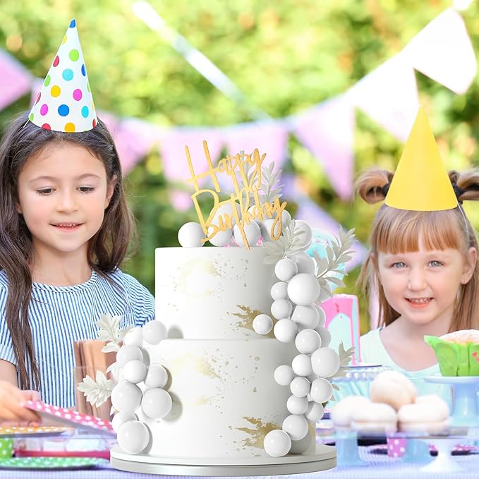 MIAHART Ball Cake Toppers Boho Grass Cake Topper Ball Cake Insert Decoration for Birthday Wedding Baby Shower Party Decorations Boho Themed Party Supplies (White)