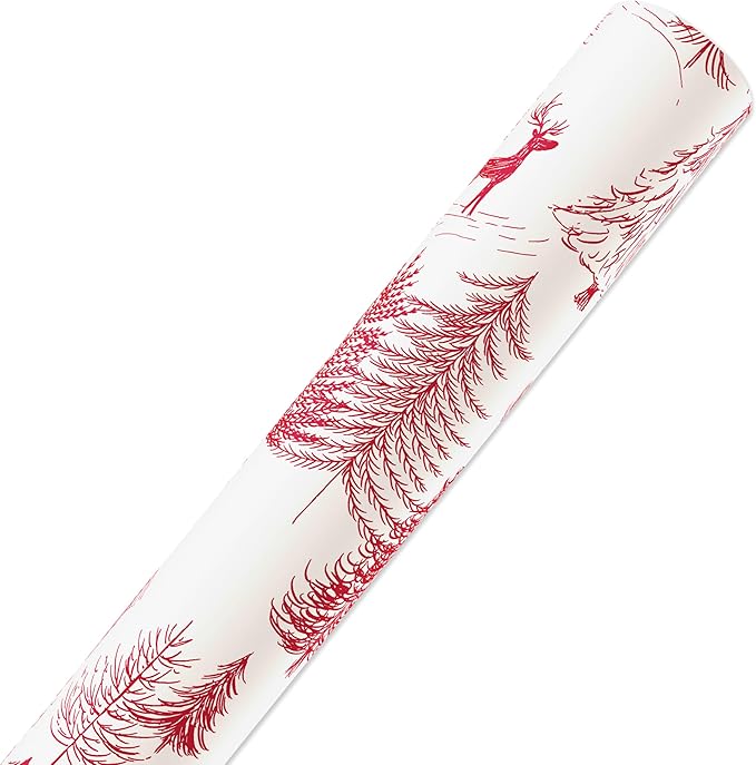 American Greetings 60 sq. ft. Reversible Cottagecore Christmas Wrapping Paper, Deer (1 Roll, 30 in. x 288 in.)