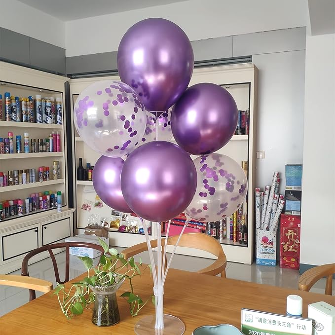6 Set Balloon Stand with Purple Balloons Centerpiece Table Decorations Birthday Bridal Shower Wedding Mother's Day Retirement Thanksgiving Halloween New Years Decorations 2025