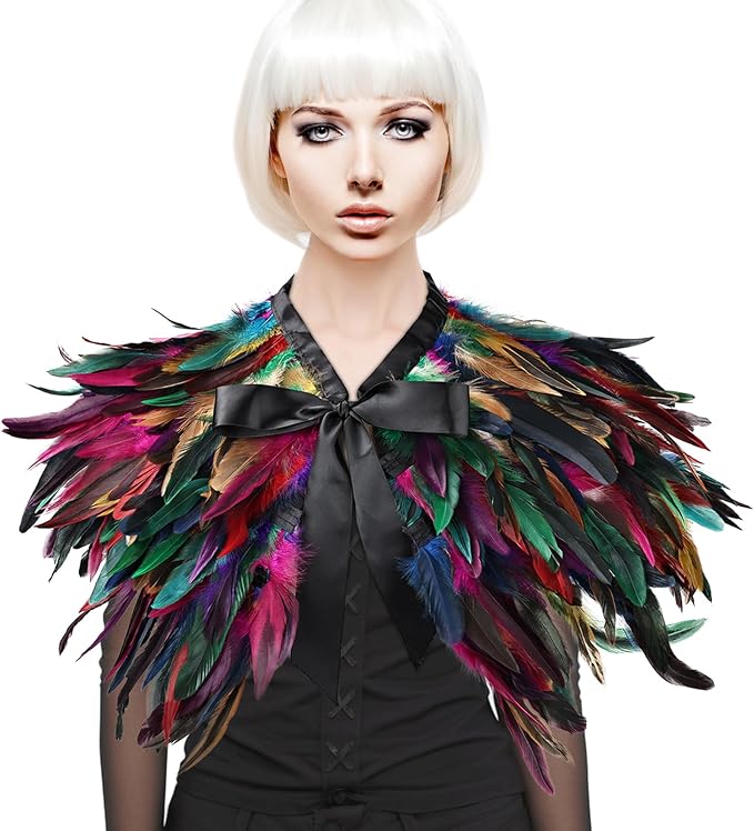 Gothic Natural Feather Shrug Feather Shawl Wrap Cape Victorian Collar for Halloween Cosplay Party Costume Accessories
