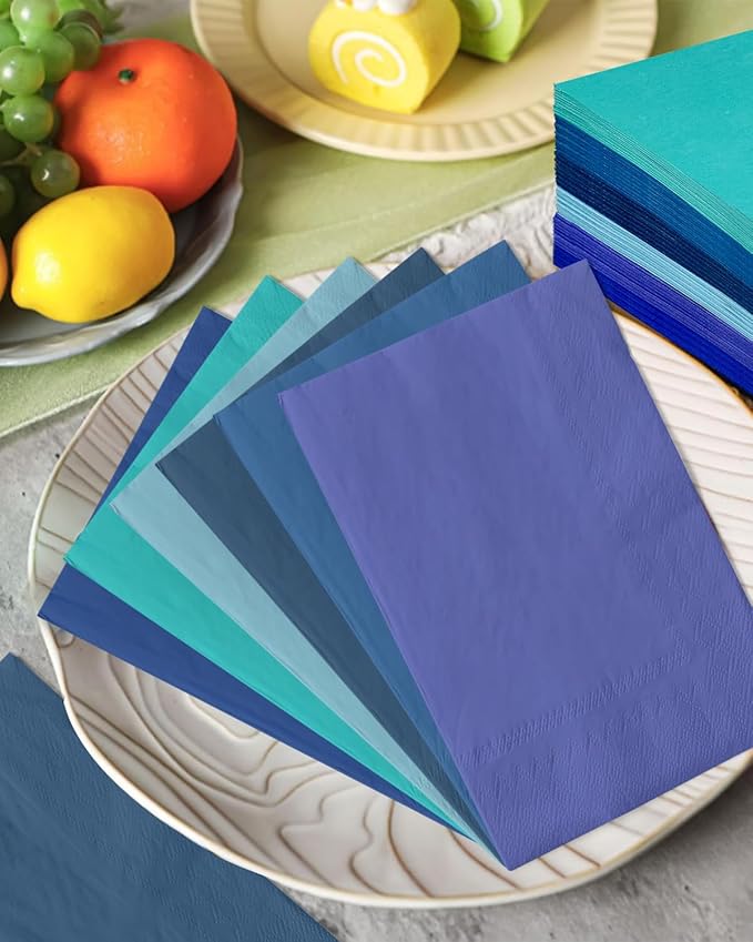 qiqee Blue Paper Napkins 13 * 16inch Guest Paper Disposable Towels Napkin Paper Hand Towels for Wedding, Dinner, Birthday Party, Dessert Cocktail ＆ Kitchen Napkins（ 120 Count）