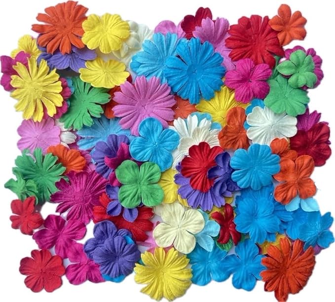 100 Pcs Handmade Mixed Mulberry Paper Flowers 30 mm - 1.5 Inch Scrapbooking Wedding DIY Craft Supplies Card. (Mixed Flowers)