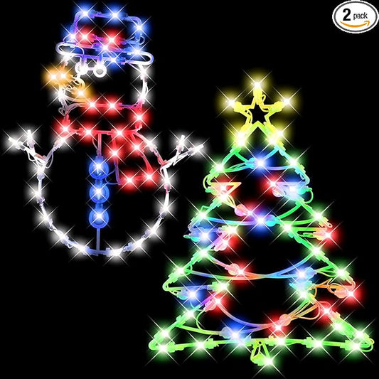 Christmas Window Silhouette LED Lights Decorations, Pack of 2 Sign Lighted Snow Man and Christmas Tree for Holiday Indoor Wall Door Glass Decor