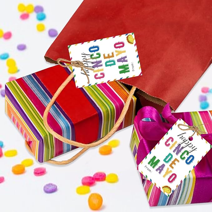50PCS Cinco De Mayo Gift Tags, Thank You Tags for Mexican Themed Party Favors -Double-Sided