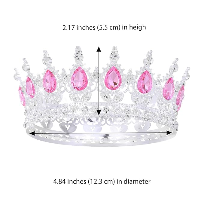 Pink Crown for Women Crystal Tiara and Queen Crown for Girl Wedding Headband for Bride Hair Accessories for Costume Birthday Party Cake Decoration Prom