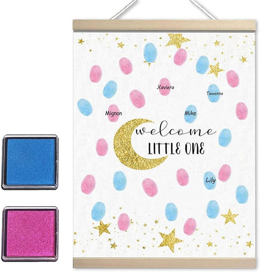 Moon and Stars Baby Shower Sign, Twinkle Little Stars Shower Signs, Gender Reveal Party Decorations Gifts Ideas, Baby Shower Party Supplies, Thumbprint Hanging Paintings(12x15in)