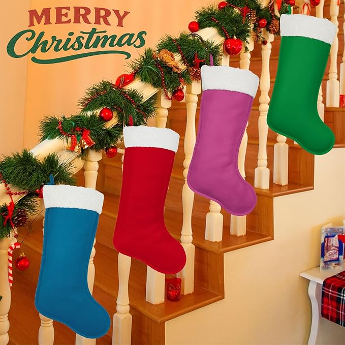 4Pack Christmas Stockings 20 Inches Large Merry Christmas Stocking Holiday Party Decor Hanging Tree Fireplace Mantle (4, Multi-Large)