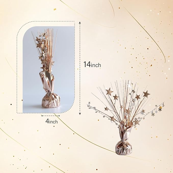 12 Pack Metallic Rose Gold Foil Spray Centerpieces Stars Brust Table Centerpieces for Wedding Birthday Anniversary Holiday Party Decor, Metallic Star Balloon Wights for Party
