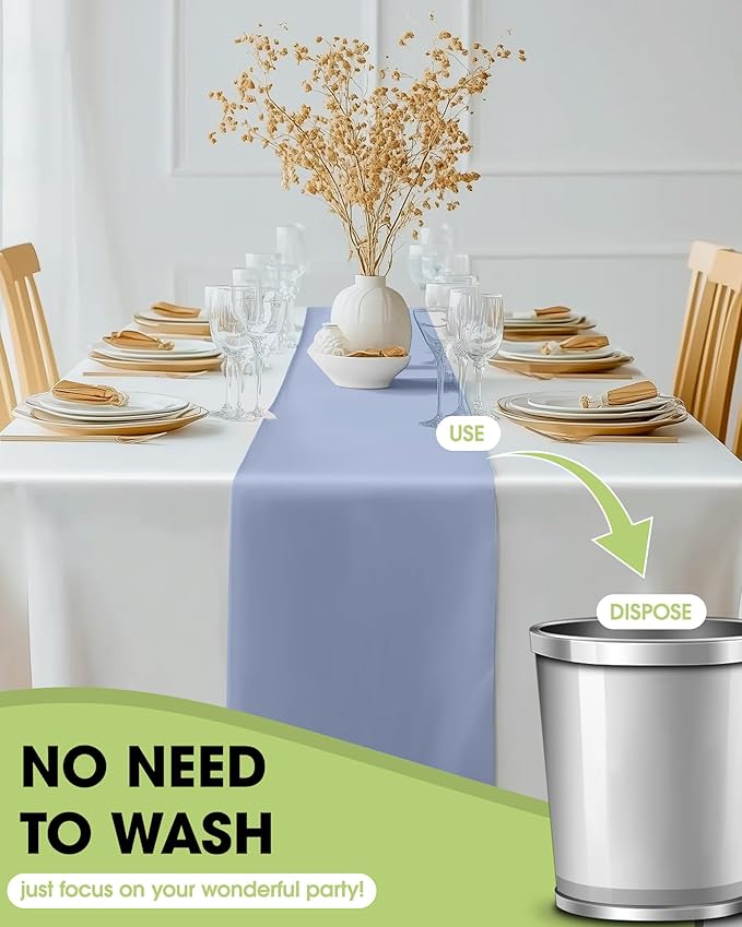 Pureegg Dusty Blue Plastic Table Runners - 30 Pack, 14'' x 108'', Water Resistant & Disposable Centerpiece Decorations for Table Cloth, Wedding, Birthday, Holiday, Baby Shower, Party, Home Decor