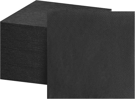 FLOWERCAT 100-Count 2-Ply Black Cocktail Napkins - Black Beverage Napkins Disposable Premium Quality - 5“ x 5" and unfold 10" x 10" Paper Napkins for Bar,Weddings,Birthday,Halloween