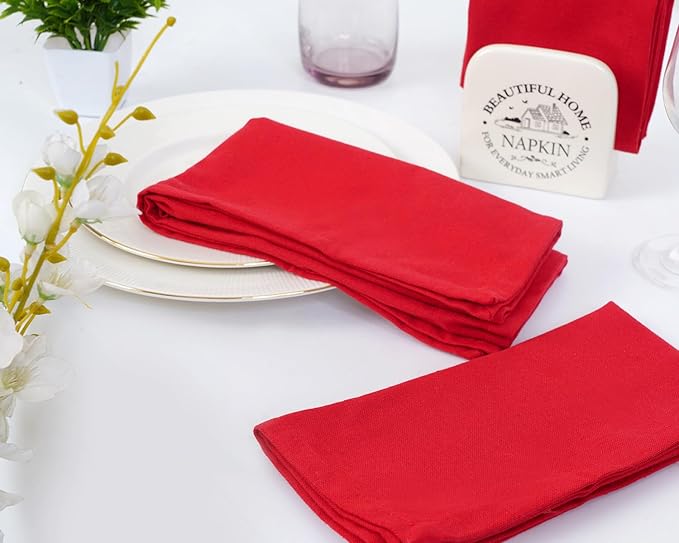 Blue Needles Solid Cloth Napkins Set of 12 Red 100% Cotton Dinner Napkins 18x18 inches - Soft, Reusable, Absorbent & Washable Fall Thanksgiving Linen, Ideal for Events, Parties & Everyday Use
