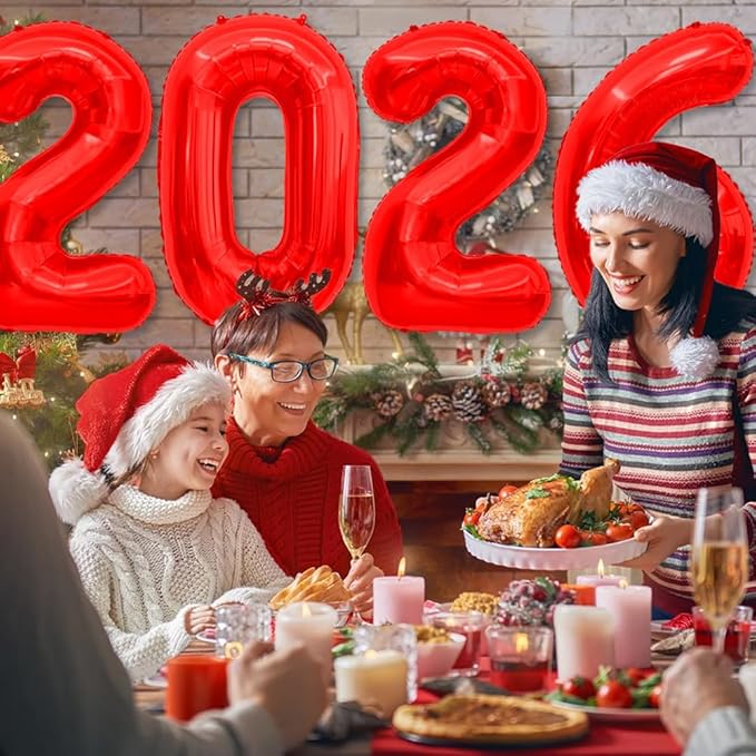2026 Balloons, Balloon Numbers 2026 Number Balloons 2026, 40 Inch Foil Number Balloon for New Year Eve Festival Christmas Birthday Wedding Anniversary Party Supplies, New Years Decorations Red