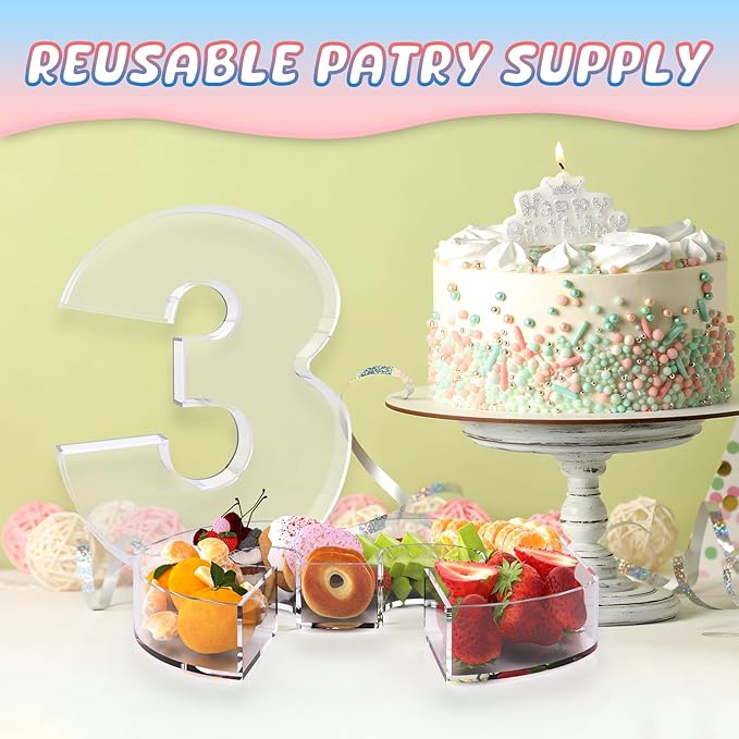 11" Acrylic Number Charcuterie Board Box, Reusable Fillable Number Cake Candy Dish Display Serving Tray for Birthday Anniversary Party Decoration (3)