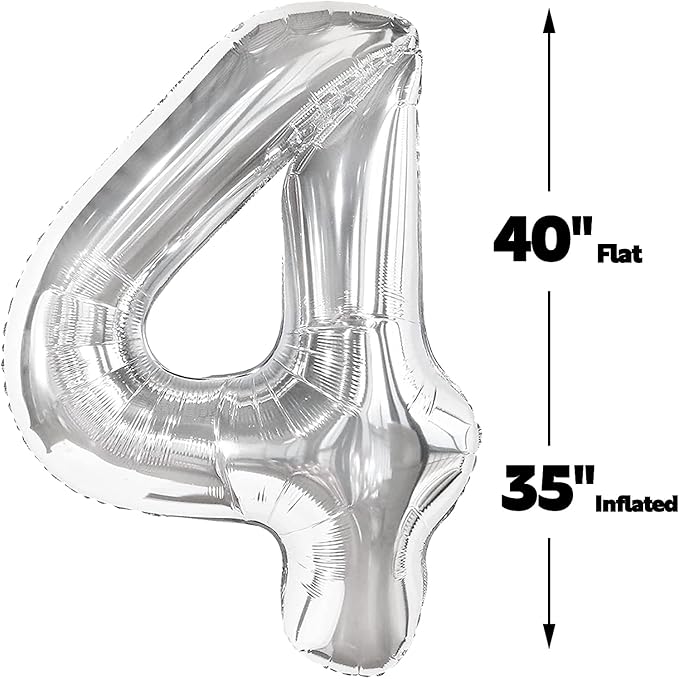 40 Inch Silver Large Number 24 Birthday Balloon, Giant Number 24 42 Balloons, Foil Mylar Big Balloons for Anniversary Graduation Supplies Decorations