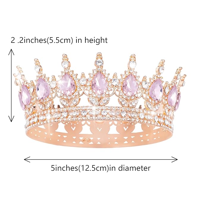 Queen Crown Rhinestone Wedding Crowns and Tiaras for Women Costume Party Hair Accessories Princess Birthday Crown Crystal Bridal Crown (Rose Gold & Pink Crown)