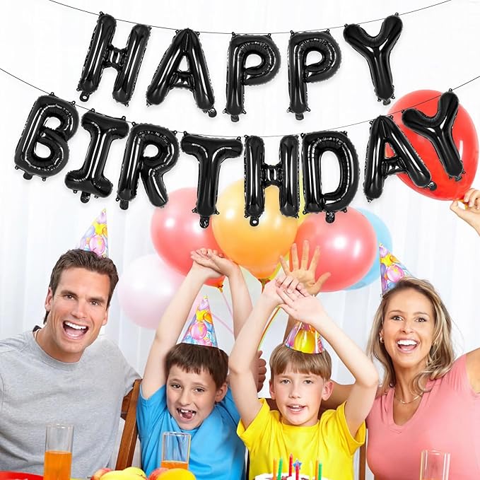 26 Pcs Black Letter Balloons,16 Inch Foil Alphabet Letter Balloons,Letter A-Z Balloon Banner Custom Phrase Balloon for Birthday Party Wedding Anniversary Decoration (Black 26pcs)
