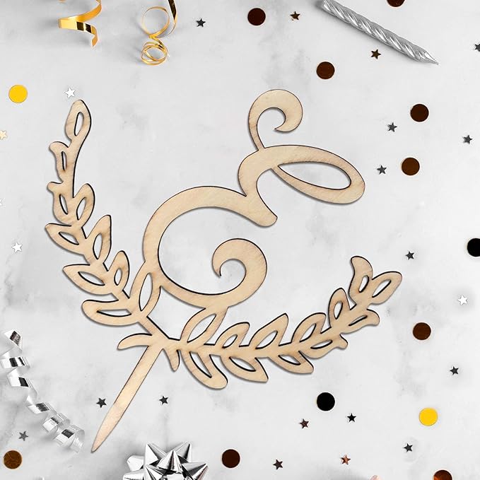 LINGTEER Personalized Inital Letter E Wooden Cake Topper Perfect for Birthday Rustic Wedding Anniversary Party Keepsake Decoration