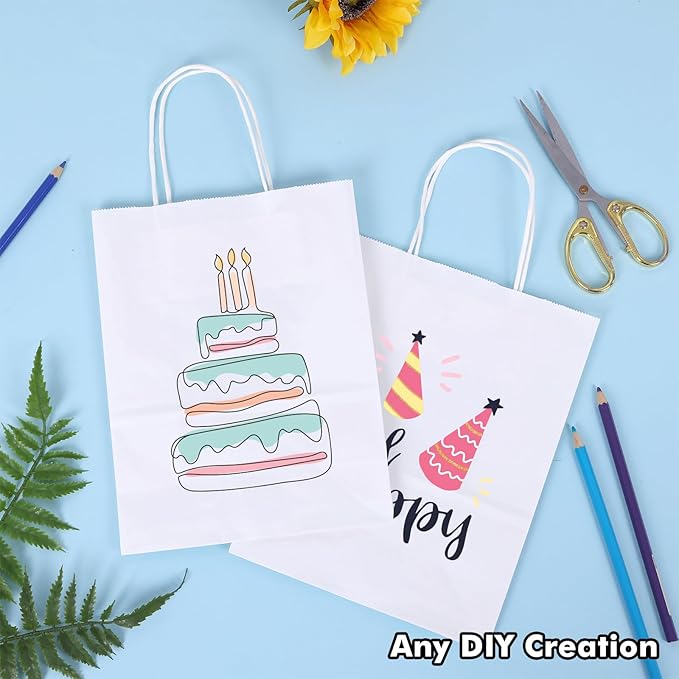 OUTUXED 35pcs Paper Gift Bags with Handles, 7.1x3.6x9.3in Kraft Medium Size Paper Bags for Retail, Gift Wrapping and Shopping