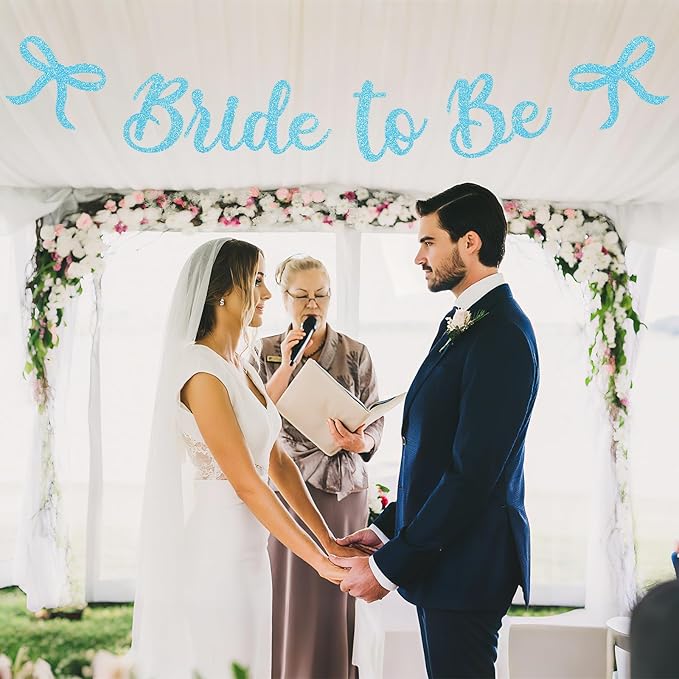 Bride to Be Banner, Light Blue Bride to Be with Bow Glitter Bachelorette Bridal Party Banner BRIDE TO BE Sign for Blue Bachelorette Bridal Shower Wedding Engagement Hen Party Decorations