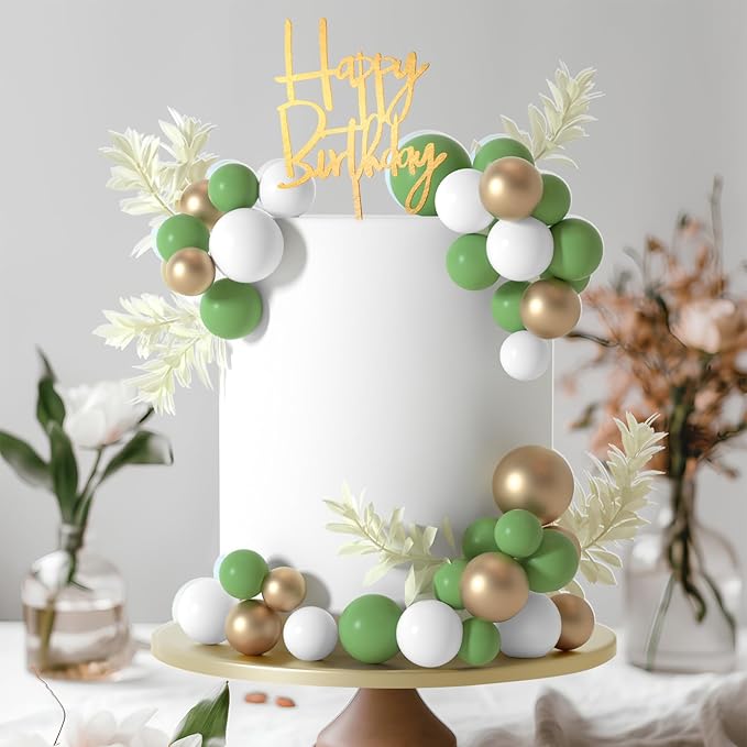 MIAHART Ball Cake Toppers Boho Grass Cake Topper Ball Cake Insert Decoration for Birthday Wedding Baby Shower Party Decorations Boho Themed Party Supplies (green，gold，white)