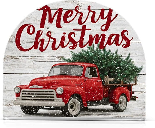 Christmas Napkin Holder for Paper Napkins Kitchen Tables Xmas Party Red Truck Wooden Acrylic Vertical Napkin Holders Freestanding Napkins Dispenser