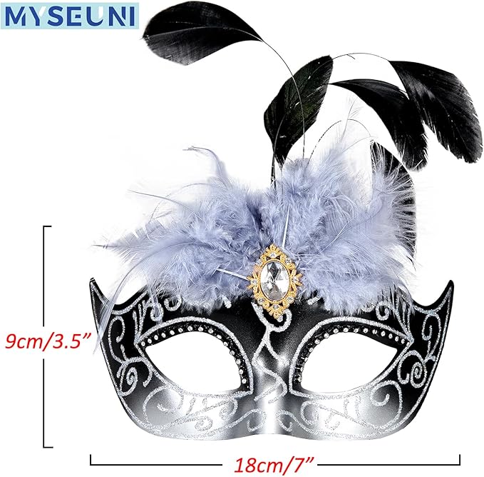 2025 Masquerade Mask for Women with Feathers - Venetian Masquerade Mask for Carnival Ball, Mardi Gras, Prom