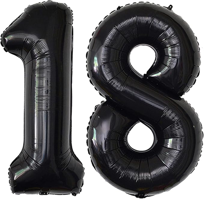 Black 18 Number Balloons Giant Jumbo Number 18 Foil Mylar Balloon for Men 18th Birthday Party 18 Anniversary Decorations