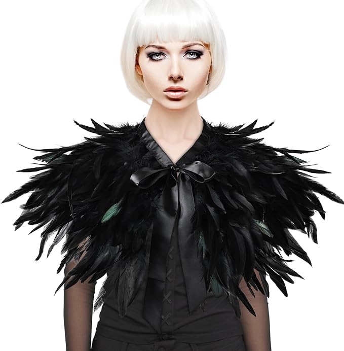 Gothic Natural Feather Shrug Feather Shawl Wrap Cape Victorian Collar for Halloween Cosplay Party Costume Accessories