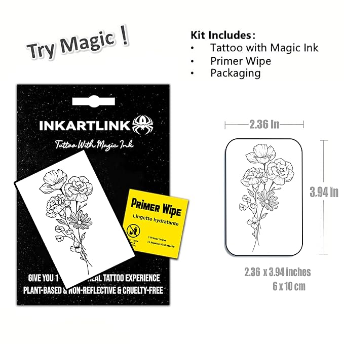 INKARTLINK Women's Semi-Permanent Floral Temporary Tattoos - Adult Art Design, Cruelty-Free, Waterproof, Non-Reflective (A Bouquet Of Flowers)