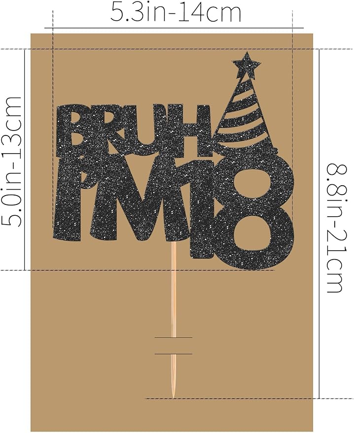 Bruh I’m 18 Cake Topper - Glitter Black 18th Birthday Cake Decorations, 18 Years Old Birthday Cake Smash Decor (18)
