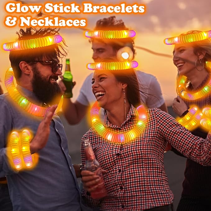 12-24 PCS Orange Glow Sticks Pop Tubes for kids,Light Up Glow Necklaces Bracelets Party Favors Gifts Accessories for Toddlers, Glow New Year Eve Birthday Camping Party Decorations for Boys Girls