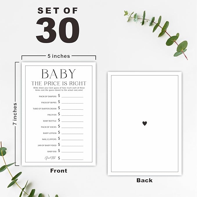 5" X 7" Baby Shower Party Games-Set Of 30 Minimalism Black & White-Guess The Price Game For Guest-Wishes For Baby-Baby Announcement Gender Reveal Game Card 04