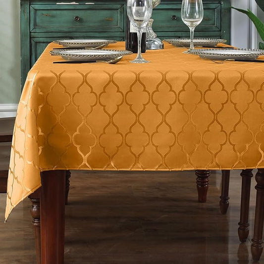 SASTYBALE Amber Jacquard Damask Tablecloth - 52x52 Inch Square (Fits 2-4 Seats) - Fall Thanksgiving Decor - Water Resistant, Wrinkle-Free Polyester Fabric, Rustic Harvest Dining Cover for Parties