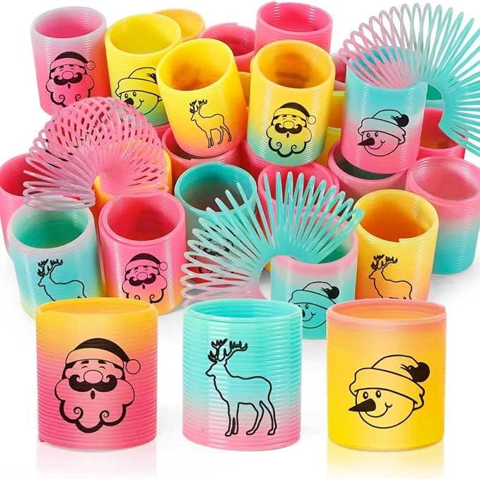 36 Packs Spring Rainbow Magic Fidget Stress Coil Mini Springs Bulk Toys Party Favor Birthday Carnival Prize Goodie Bag Stuffers for Kids Boys Girls (Christmas)