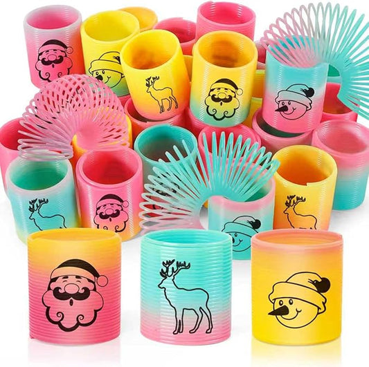 36 Packs Spring Rainbow Magic Fidget Stress Coil Mini Springs Bulk Toys Party Favor Birthday Carnival Prize Goodie Bag Stuffers for Kids Boys Girls (Christmas)