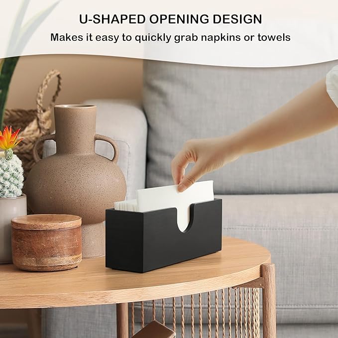 Black Guest Towel Holder for Bathroom, Wood Upright Napkin Holder for Kitchen Dining Table, Disposable Paper Hand Towel Holder, Napkin Dispenser for Countertop