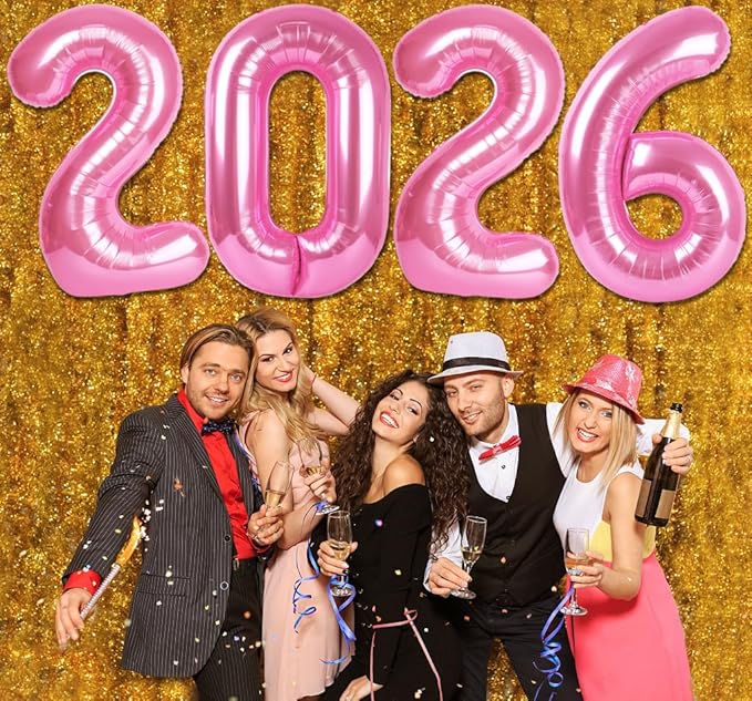 2026 Balloon Numbers - 40 Inch Pink New Years Eve Party Supplies 2026, Nye Decor Party Decorations Happy New Year, New Years Eve Foil Party Balloons