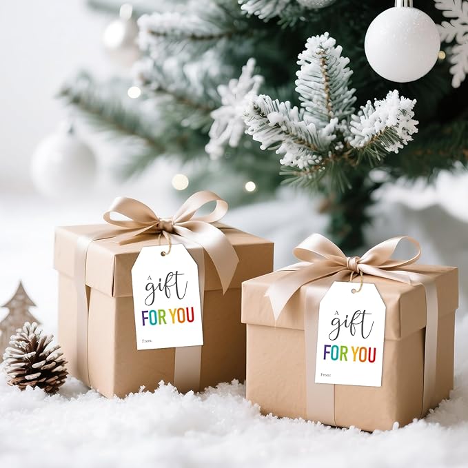 G2PLUS 50Pcs A Gift for You Tags - 3.3x2.2 in White Paper Name Tags with String, Gift Wrapping Hangtag for Wedding Baby Shower Birthday Christmas