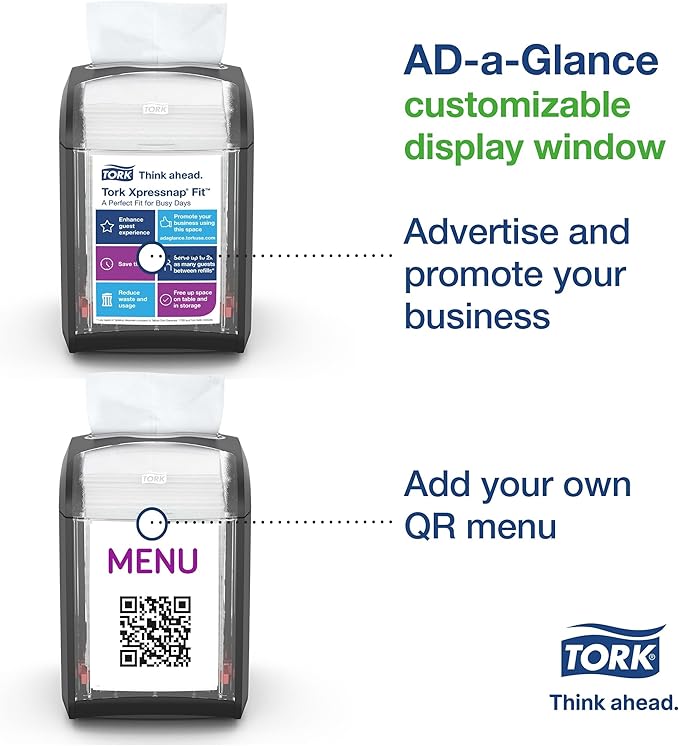 Tork Xpressnap Fit Tabletop Napkin Dispenser Black N14, Signature Range, One-at-a-time Dispensing, 6.7" x 4.4" x 5.6", 7232001