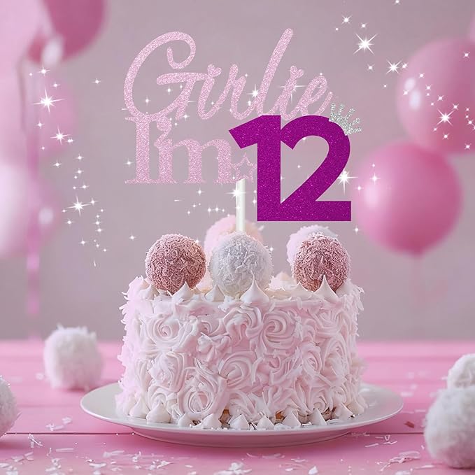 Girlie I'm 12 Cake Topper, 12th Birthday Decorations for Girl, Glitter Funny 12th Birthday Cake Topper, Girlie 12 Year Old Birthday Party Decoration Supplies