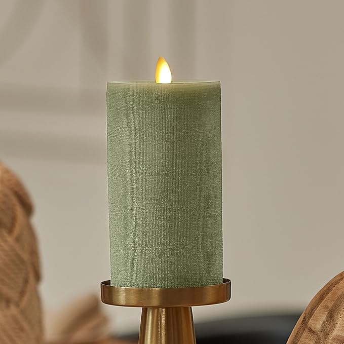 Luminara - Flameless LED Battery Operated Flickering Pillar Candles - Loden Green - Pack of 1-3x6.5 - Realistic Moving Flame Real Wax Indoor/Outdoor