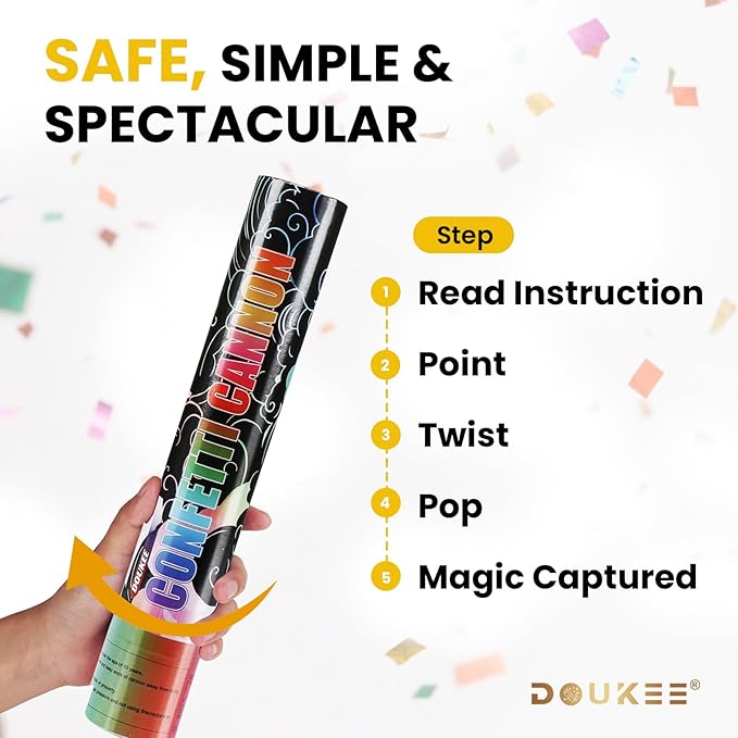 Biodegradable Confetti Cannon Poppers, DOUKEE Multicolor Confetti Shooter, Party Popper 2PK for Celebration, Birthday, Graduation, New Year's Eve Party
