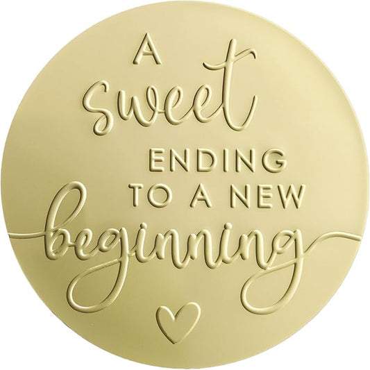 100 x A Sweet Ending to a New Beginning Stickers – Embossed Gold Foil Labels – Wedding & Graduation Favor Stickers for Candy or Gift Bags – Elegant Party Seals, 1.6 Inch