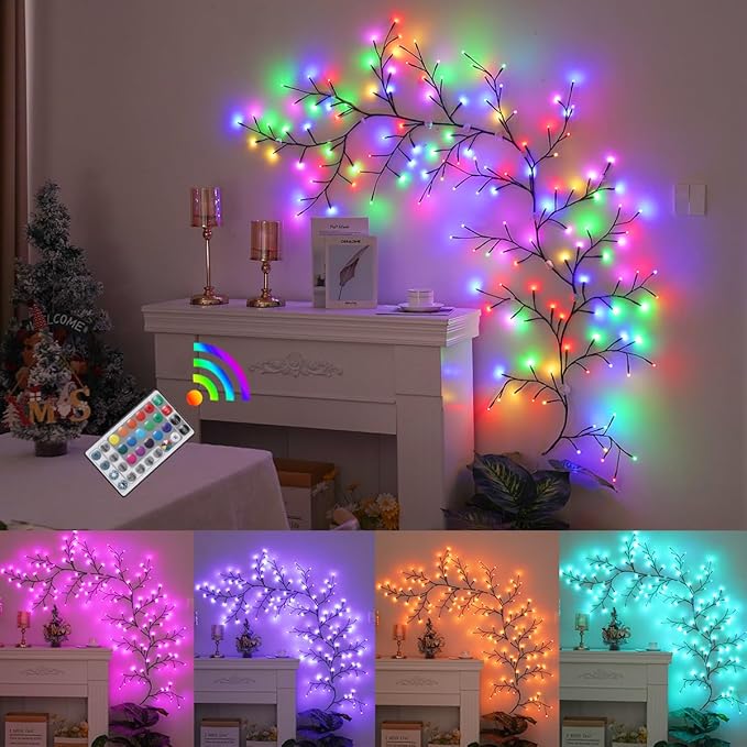 Halloween Decorations Purple Willow Vine Lights with Remote, Color Changing Swags Decorations Room Decor,144 LEDs Lighted Willow Vine Lights for Halloween Yard Garden Lawn Party Flower Bed