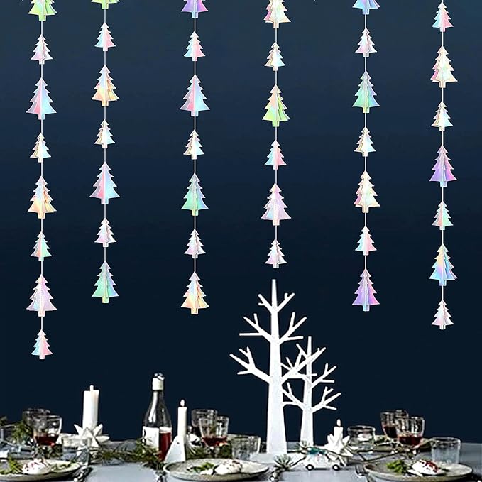 Iridescent Holographic Christmas-Tree Party-Decorations Garland - 25 Ft Hanging Disco Birthday Paper Streamers Banner,Wedding Engagement Baby Bridal Shower Bachelorette Decor Ouruola
