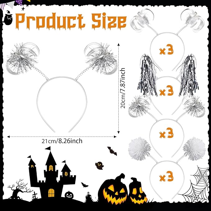 Censen 12 Pcs Christmas Pom Pom Headbands Spirit Party Headwear Tinsel Ponytails Head Bopper for Birthday Holiday