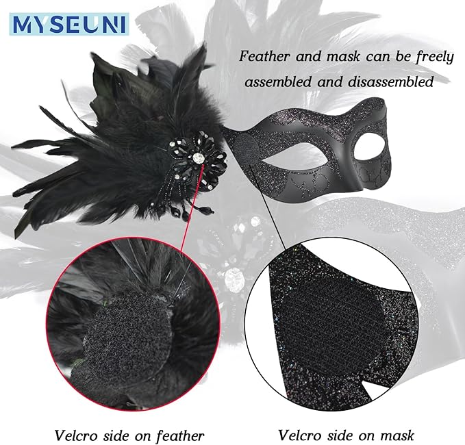 2025 New Masquerade Mask with Feather for Couples - Women's Masquerade Mask with Feather & Men Venetian Costume Mask