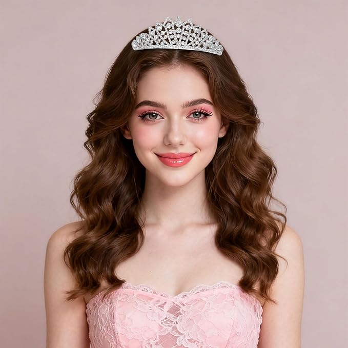 Silver Crown Tiaras for Women Crystal Queen Crown Princess Elegant Crowns with Combs for Bridal Wedding Prom Birthday Party-Pattern 2