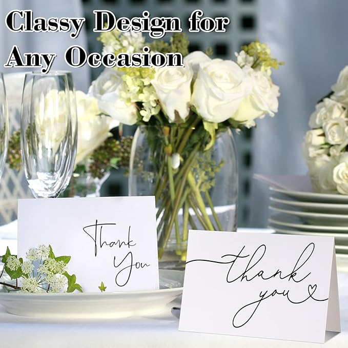 Teling 200 Set Thank You Cards with Envelopes Bulk, 6 x 4 Inch Blank Thank U Greeting Notes with Brown Kraft Envelopes Stickers Thankyou Card Set for Graduation Wedding Birthday Baby Shower(White)